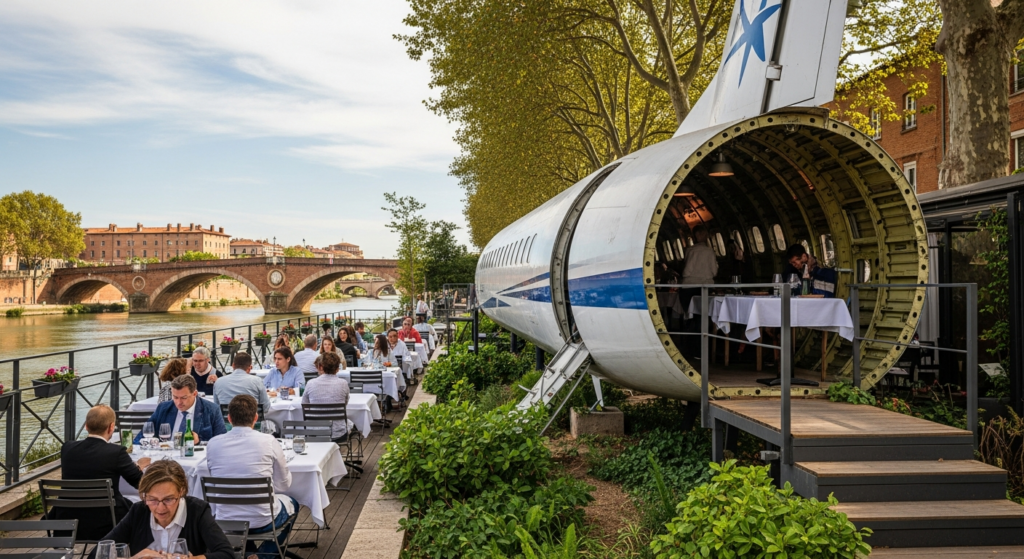 Avion ATR dans le jardin du restaurant Le Cockpit à Toulouse