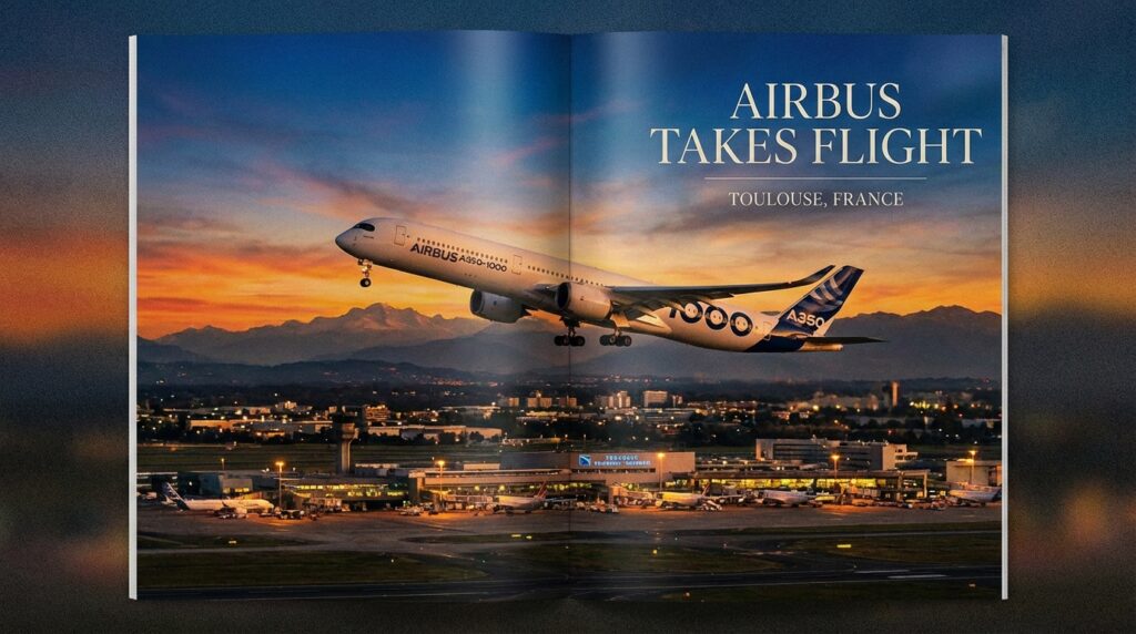 Avion commercial décollant de l'aéroport de Toulouse-Blagnac