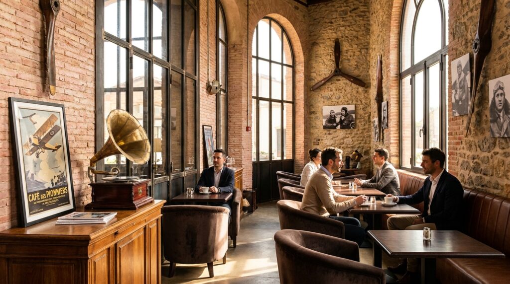 Ambiance éditoriale du futur Café des Pionniers à Montaudran à Toulouse