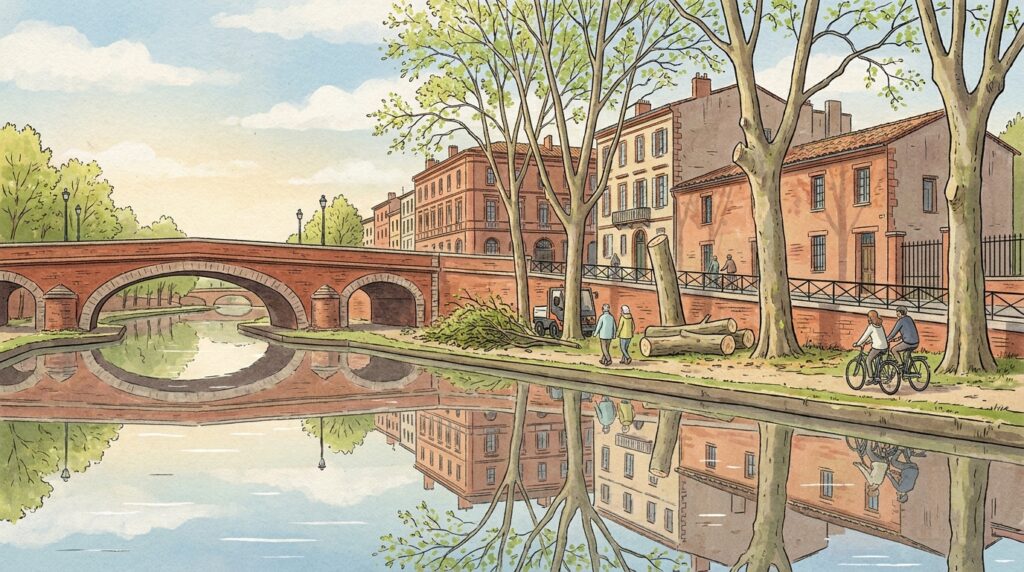 Canal des Deux-Mers à Toulouse après la tempête Nils, illustration éditoriale