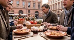 Ambiance éditoriale autour de la culture des tables et marchés à Toulouse