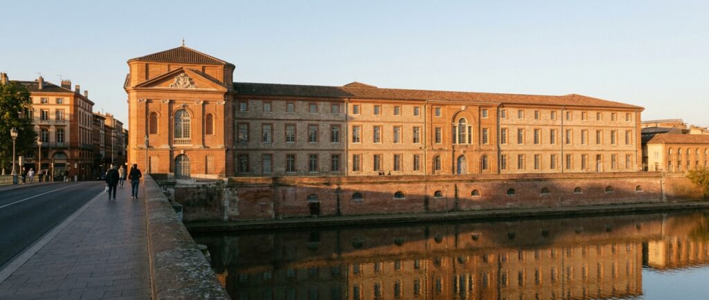 Hôtel-Dieu Saint-Jacques à Toulouse vu depuis le Pont Neuf, avec la façade restaurée sur la Garonne