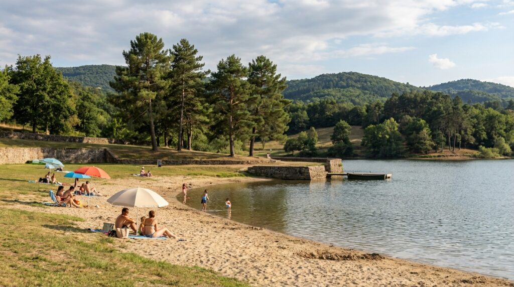 Plage surveillée d un lac près de Toulouse en été