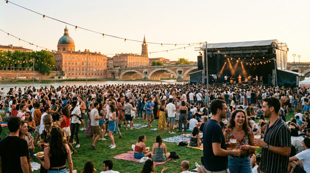 Festival Rio Loco à Toulouse sur les bords de la Garonne, image éditoriale