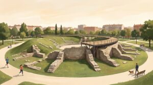 Illustration éditoriale des arènes romaines de Toulouse à Purpan-Ancely
