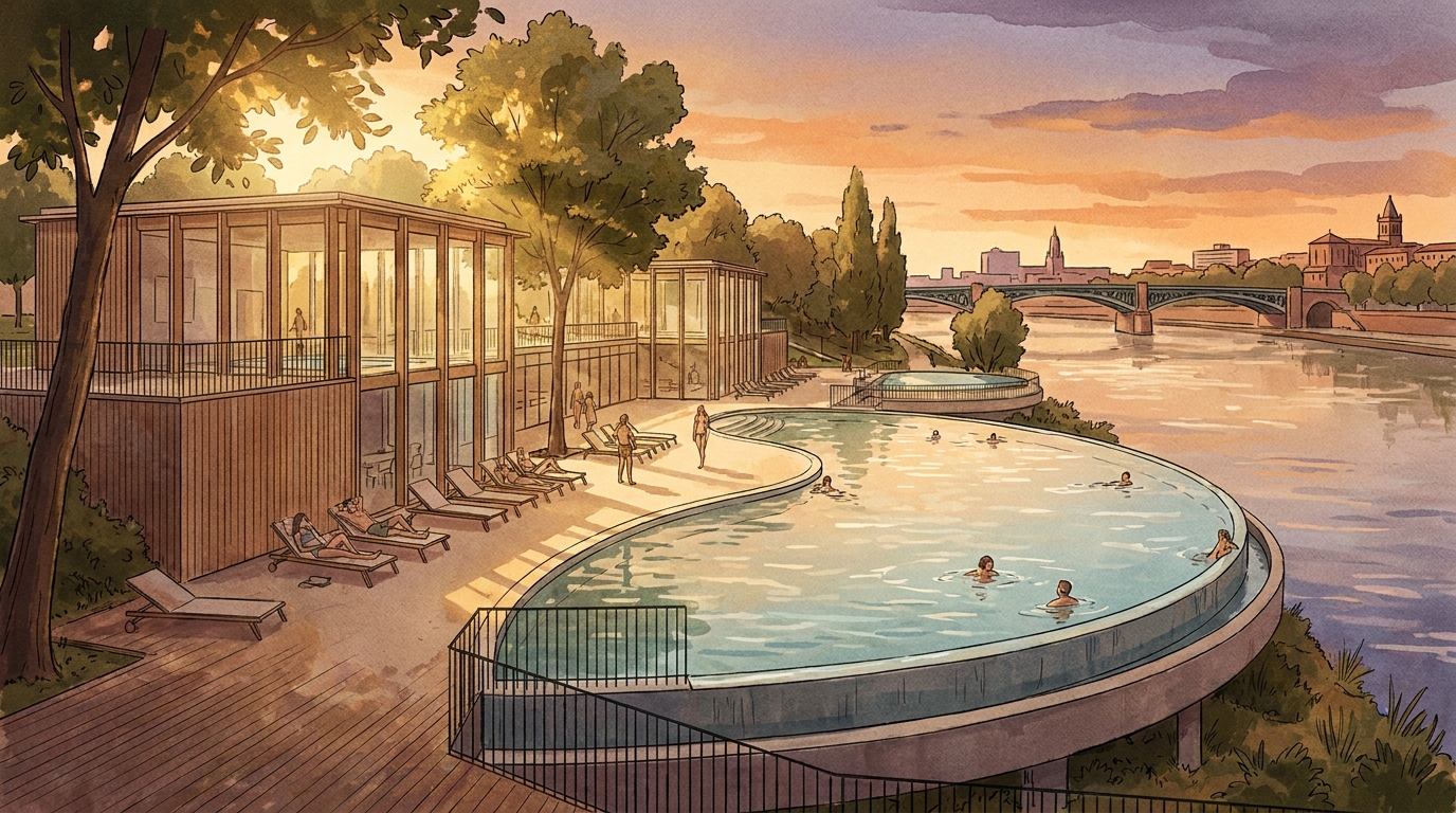 Illustration de la future Cité de la natation à Toulouse sur l’île du Ramier