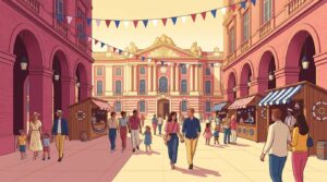 Illustration éditoriale du Capitole de Toulouse aux couleurs des 400 ans de la Marine nationale